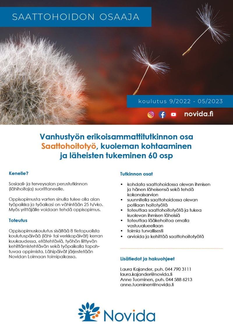 Kuvituskuva ja kuvalinkki saattohoidon osaaja koulutukseen