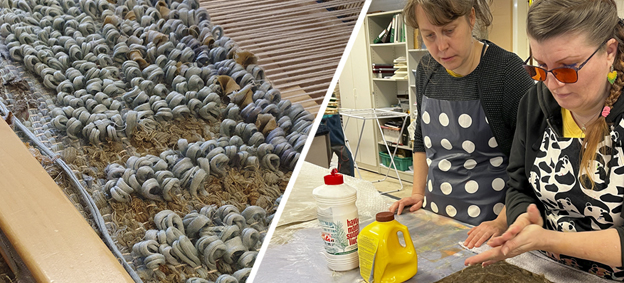 Kuvakollaasi kädentaitojen ohjaustilanteesta sekä tuotteesta.