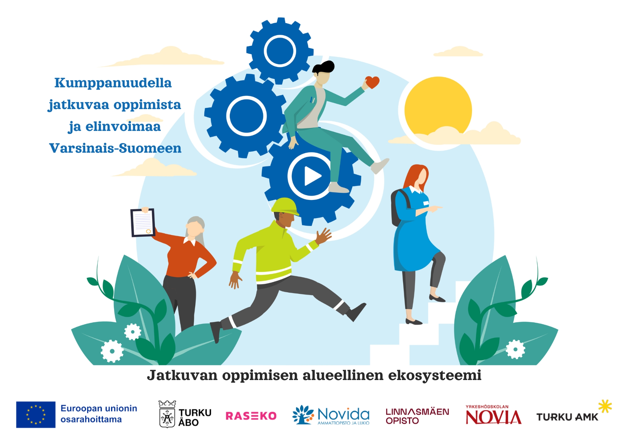 JOE juliste 2026 Jatkuvan oppimisen -hankkeen kuvituskuva toimijoiden logoilla